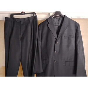 Studio Bill Blass Windowpane Suit 44R pant 36x32 Navy Super 100's Wool Vented